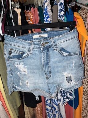 KanCan Light Wash Distressed Denim Shorts - Light Blue
